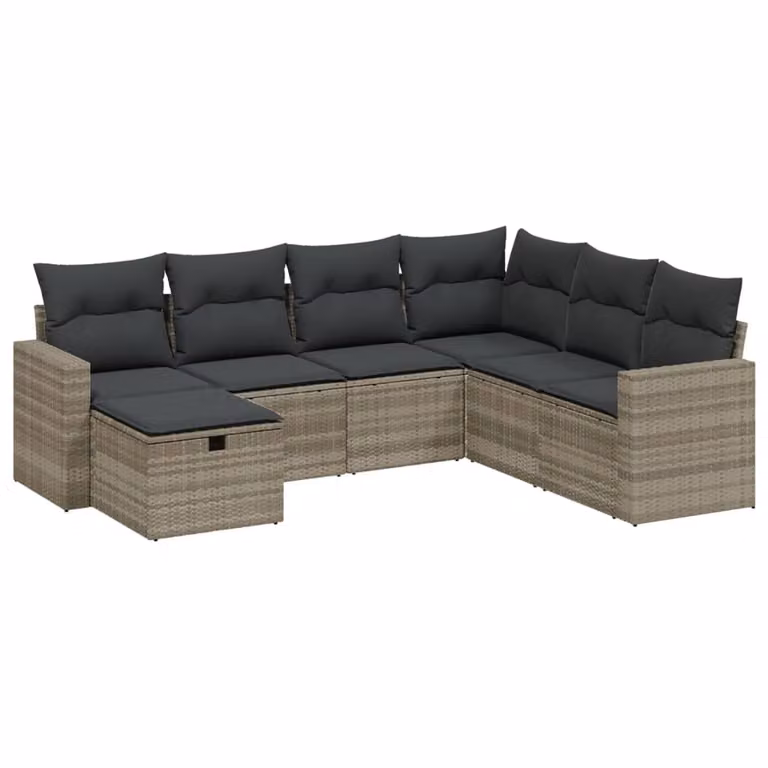 Set Divani da Giardino 7pz con Cuscini Grigio Chiaro Polyrattan
