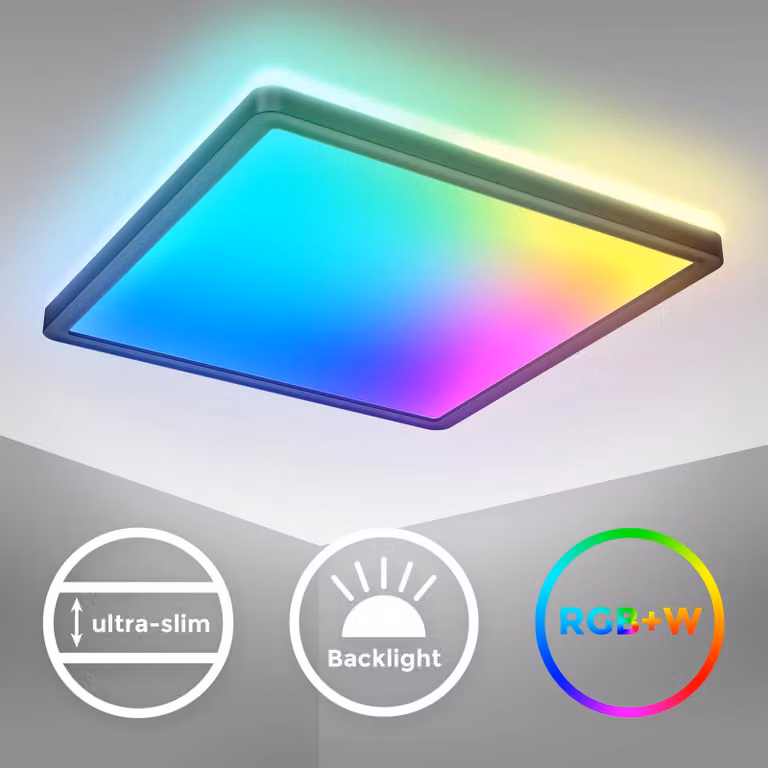 B.K.Licht I Lampada da soffitto LED RGB I Pannello LED ultra piatto I cambio colore I Lampada da soffitto RGBW dimmerabile I illuminazione indiretta I telecomando I Nero