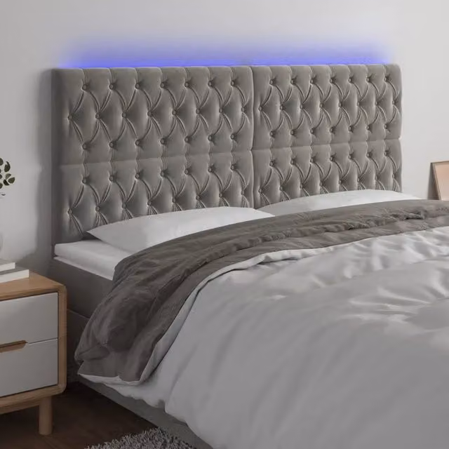 Testiera con LED e porta USB vidaXL in velluto grigio, L: 200 cm, P: 7 cm, H: 118-128 cm – 1