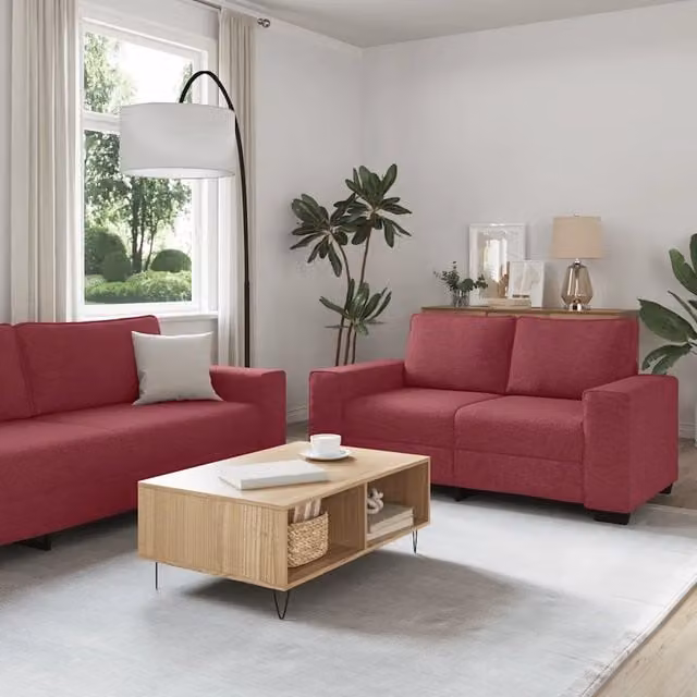 Set di Divani 2 pz con Cuscini Rosso Vino in Tessuto 3324734