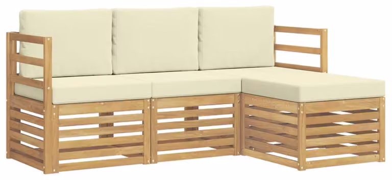 Set di divani da esterno, 4 pezzi, bianco e crema