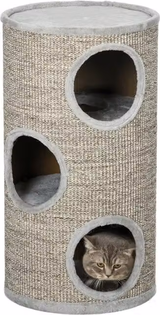 Cuccia per gatti a 3 livelli PawHut con tiragraffi in sisal e peluche, Grigio Chiaro, Ø 38 x 70 cm – 1