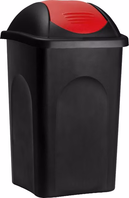 Pattumiera Stefanplast con coperchio swing in plastica, multicolore nero e rosso, capacità 60 l – 1
