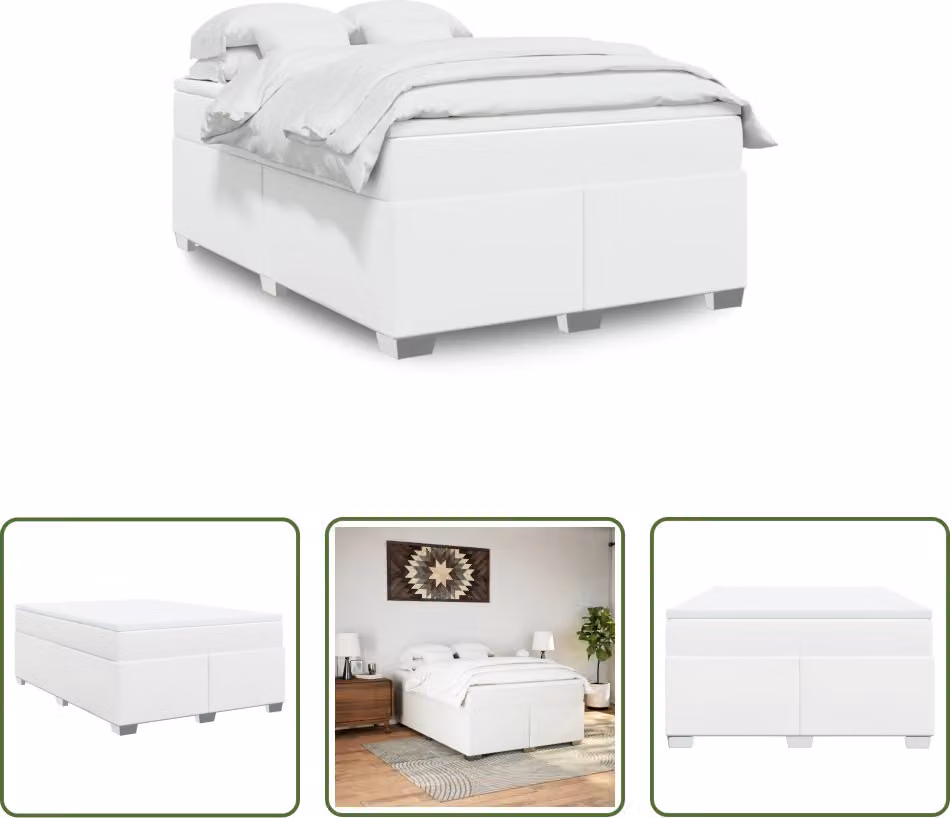 The Living Store Letto a molle con materasso bianco 140x200 cm in Pelle finta