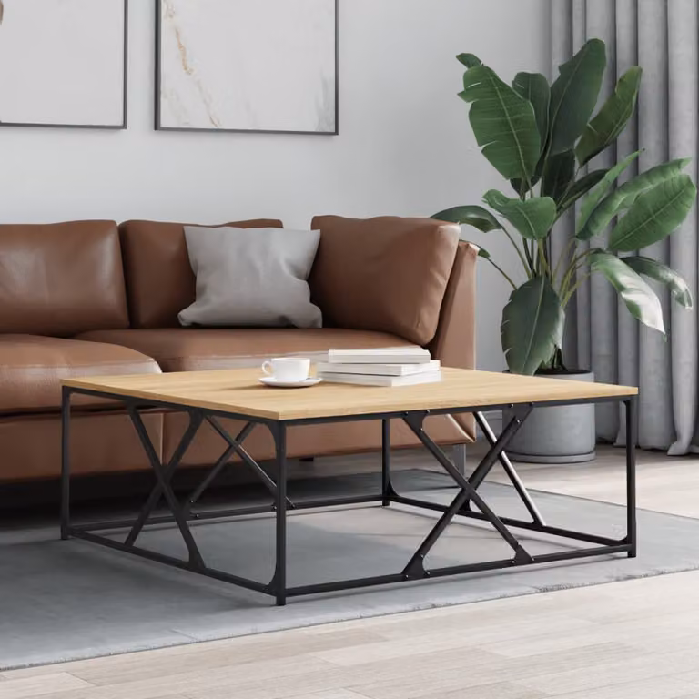 Tavolino da salotto vidaXL in legno e metallo color rovere, L/P/H: 100 x 100 x 40 cm