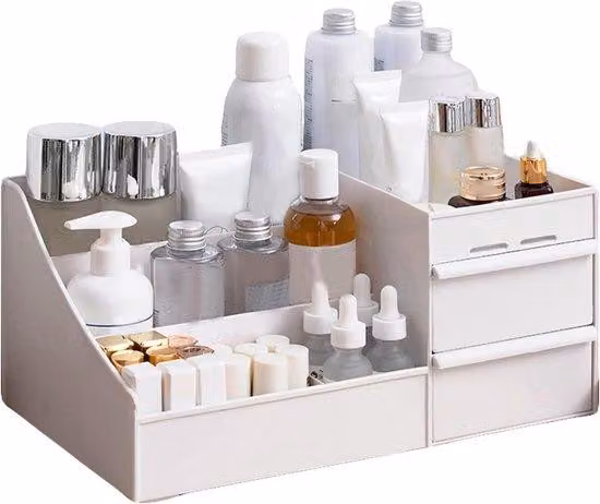 Organizer multifunzionale da scrivania per prodotti da trucco (bianco) con cassetti