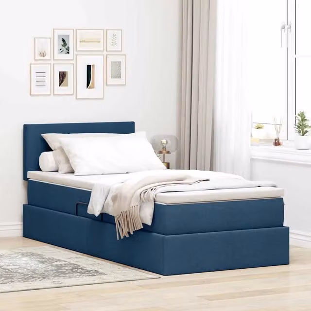 Letto con contenitore e materasso vidaXL in velluto blu, L/P/H: 90 x 200 x 88 cm – 1