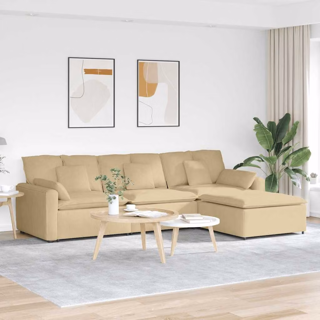 vidaXL Divano Modulare a L in Velluto Reversibile con Poggiapiedi e Cuscini, Verde Grigio Beige