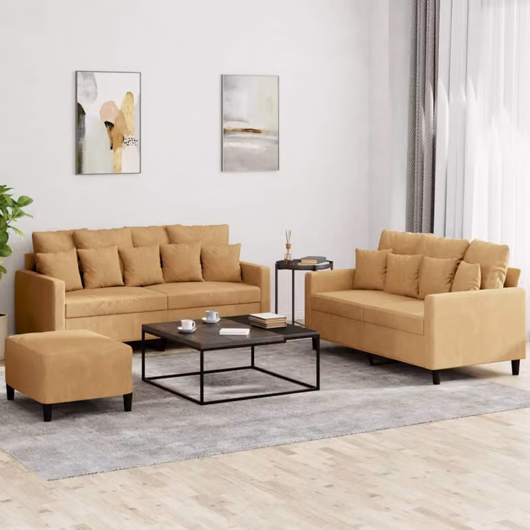 Maison Exclusive - Set divano a 3 pezzi con cuscini in velluto marrone