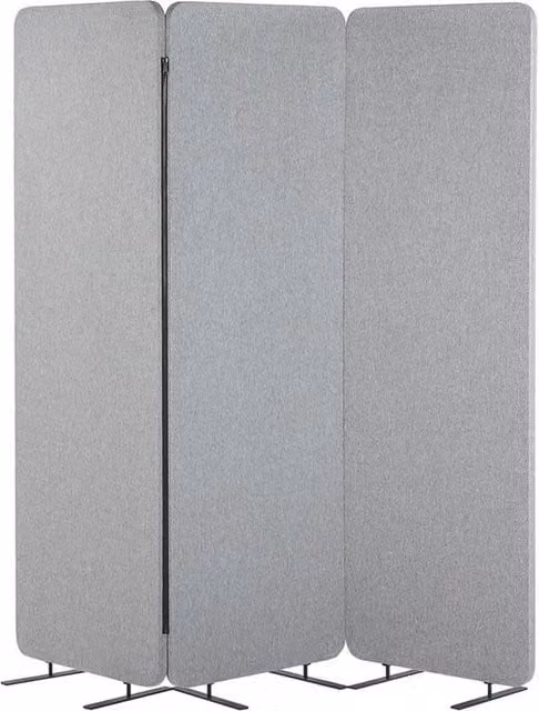 Paravento acustico divisorio a 3 ante Beliani grigio chiaro per ufficio e casa L: 184 cm, H: 184 cm, P: 30 cm