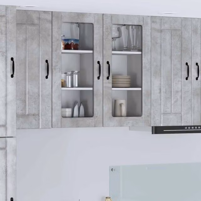 Set di 2 pensili da cucina moderni vidaXL in legno grigio con ante scorrevoli L/P/H: 40 x 31 x 80 cm