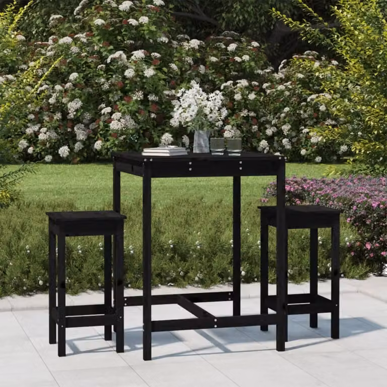 Maison Exclusive - Set Bar da Giardino 3 pz Nero in Legno Massello di Pino