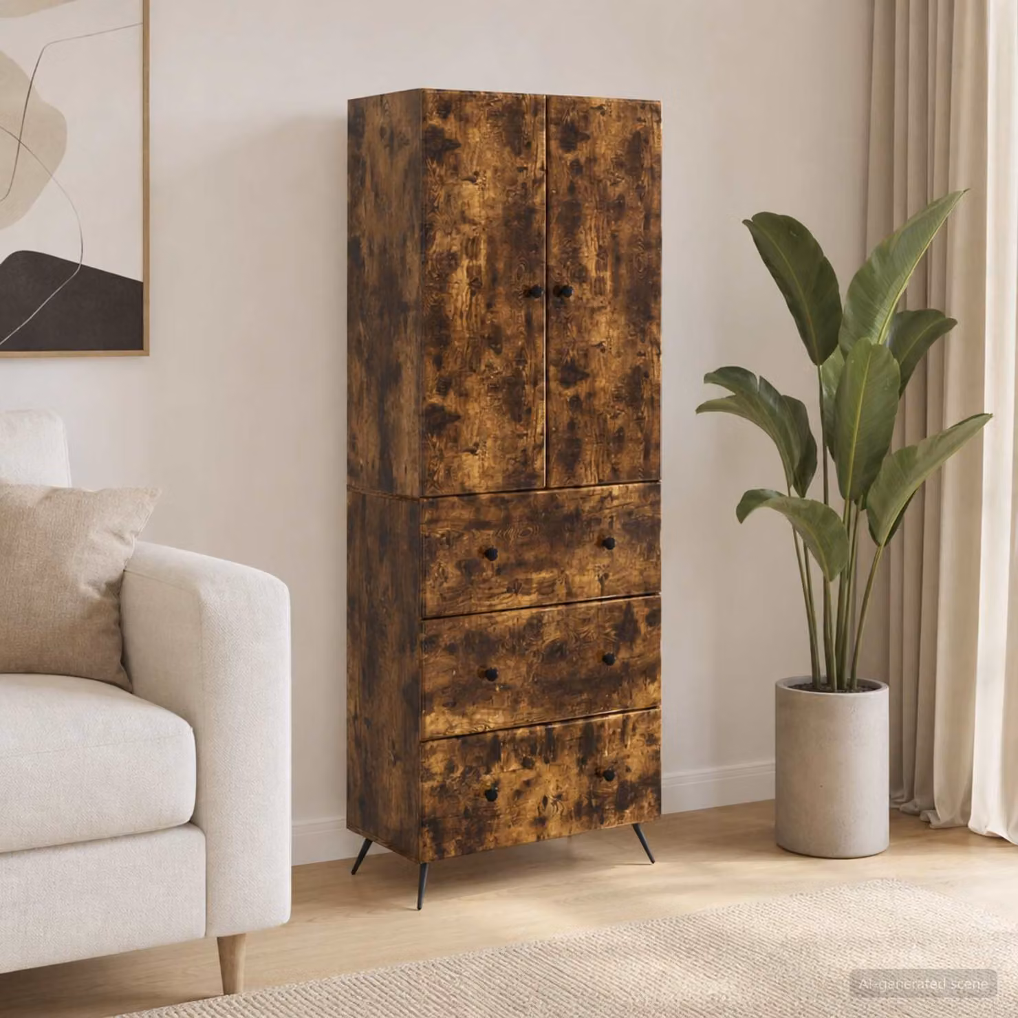 Set di 2 armadi moderni vidaXL in legno e metallo marrone con ante scorrevoli e cassetti, L 66 cm x P 34,5 cm x H 90 cm
