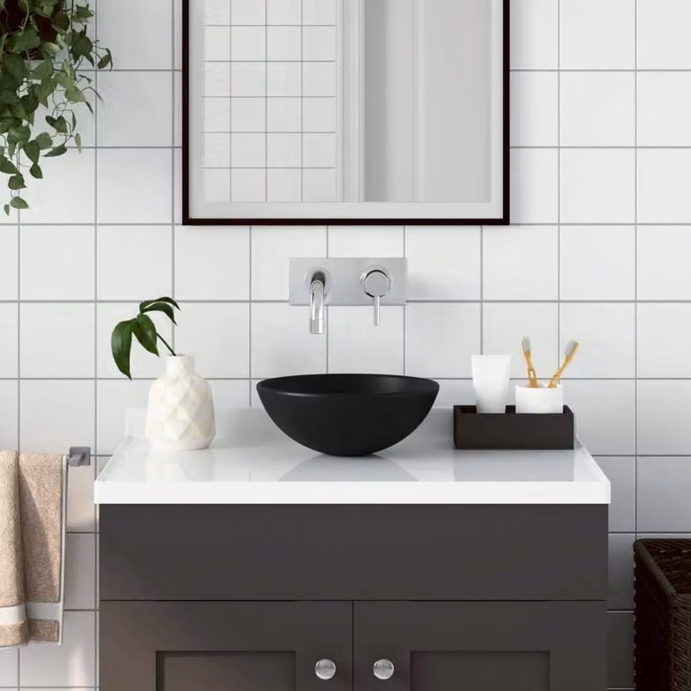 The Living Store Lavabo rotondo in Vetroceramica nero opaco