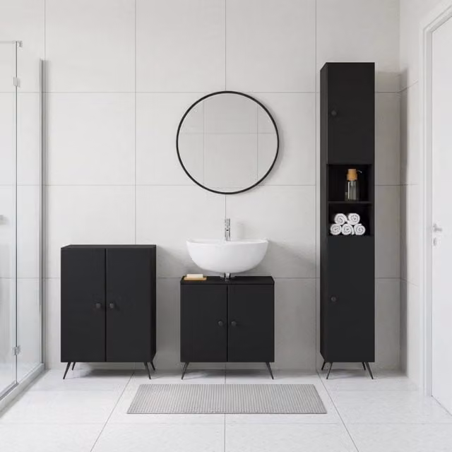 Set di mobili da bagno moderno vidaXL in 3 pezzi nero opaco in MDF