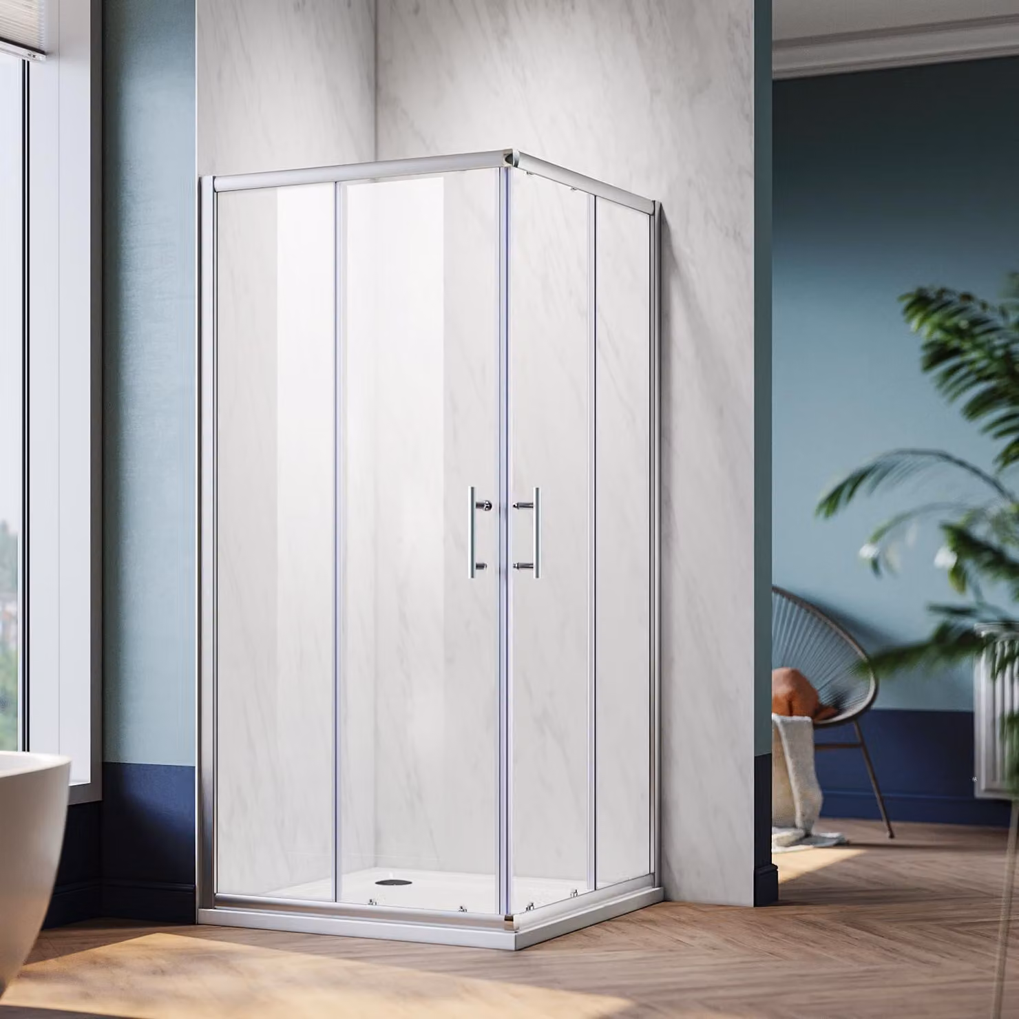 SONNI doccia angolare LxPxH: 120x120x185 cm ingresso angolare doppie porte scorrevoli doccia vetro temperato di sicurezza funzione di sgancio rapido protezione dagli schizzi