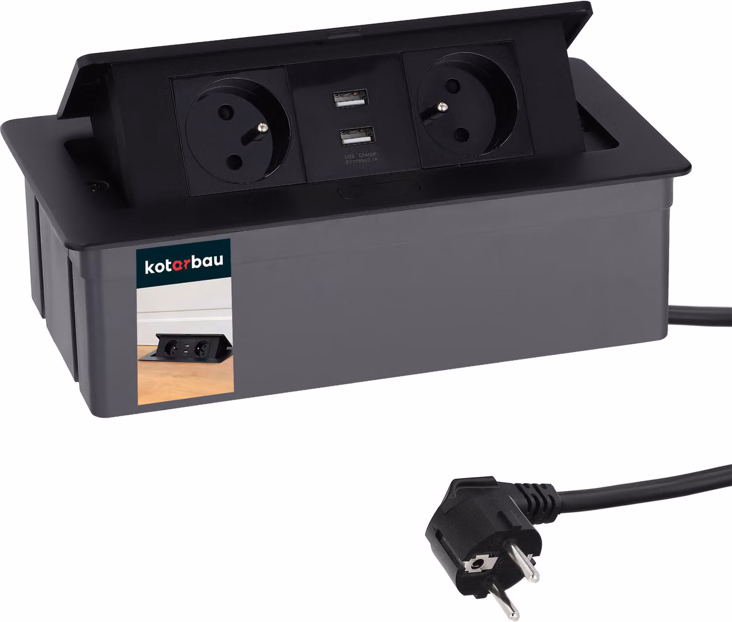 KOTARBAU® Presa a scomparsa a 2 vie con connessione USB Alluminio Nero