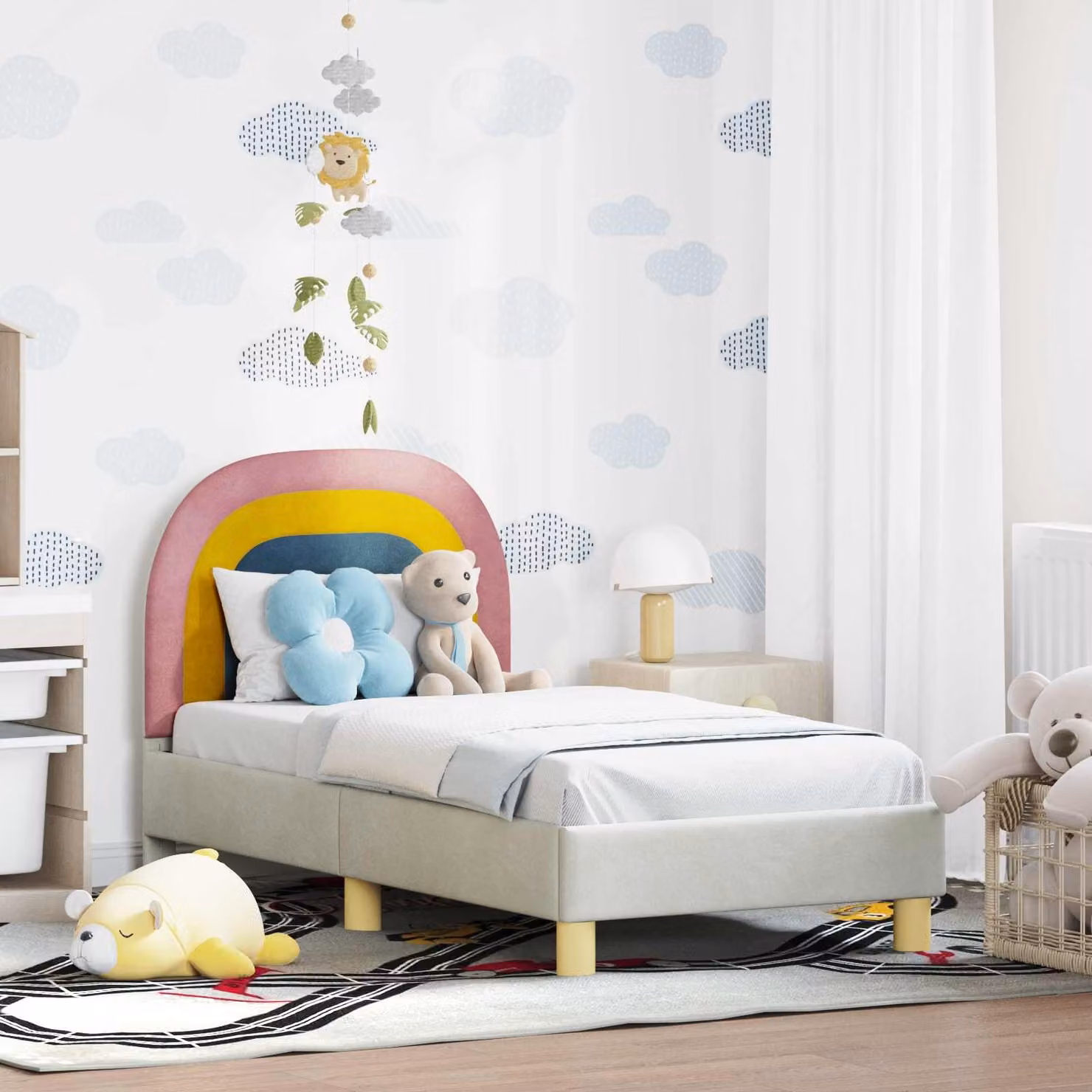vidaXL Struttura letto per bambini moderna in velluto beige con testata L 140 x P 70 x H 79 cm