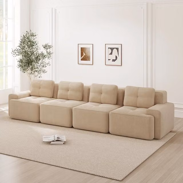 Divano Modulare 4 Posti in Velluto a Coste ¨C Xylo ¨C Beige, Morbido, Montaggio Facile