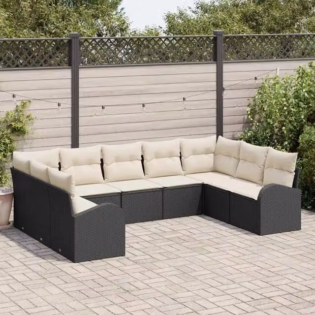 Set Divano da Giardino 9 pz Nero e Bianco polyrattan 3354866
