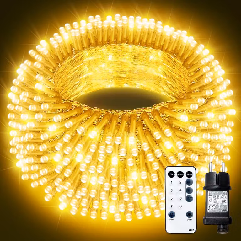 Catena luminosa da 10 metri, luce bianco caldo, impermeabile, con 100 LED e timer