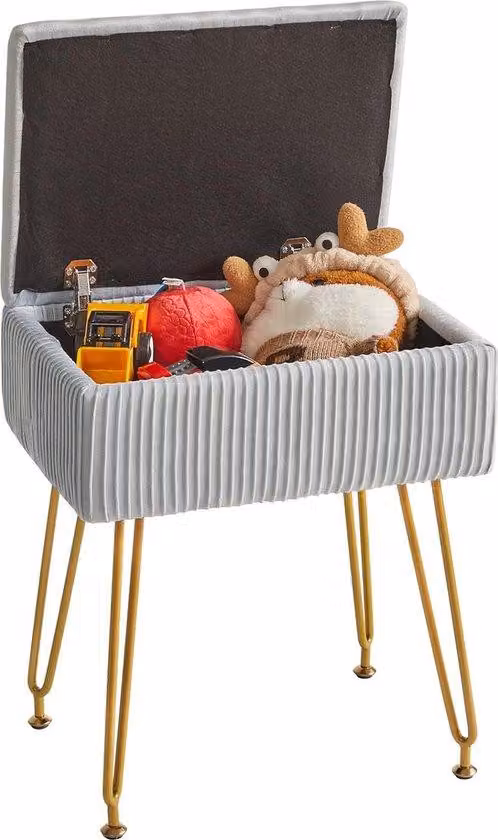 Comodino da trucco Famanu con spazio contenitore, grigio-blu con gambe dorate
