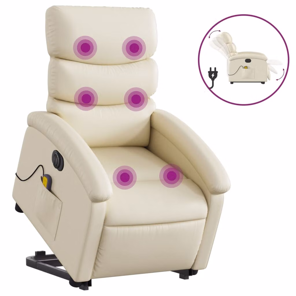 Poltrona Alzapersona Elettrica Reclinabile Crema in Pelle finta