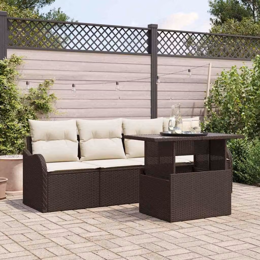 Maison Exclusive - Set Divano da Giardino con cuscino 5 pcs Marrone Poly Rattan