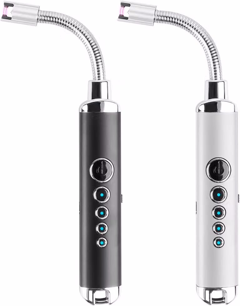 Accendino a stelo, set da 2, accendino elettrico a fiamma a getto, accendino a stelo lungo, accendino a gas flessibile a 360°, accendino flessibile antivento per la cucina