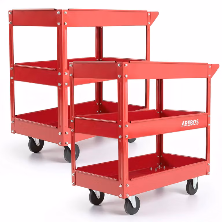 Set di 2 carrelli da officina AREBOS | 3 scomparti | capacità di carico fino a 100 kg