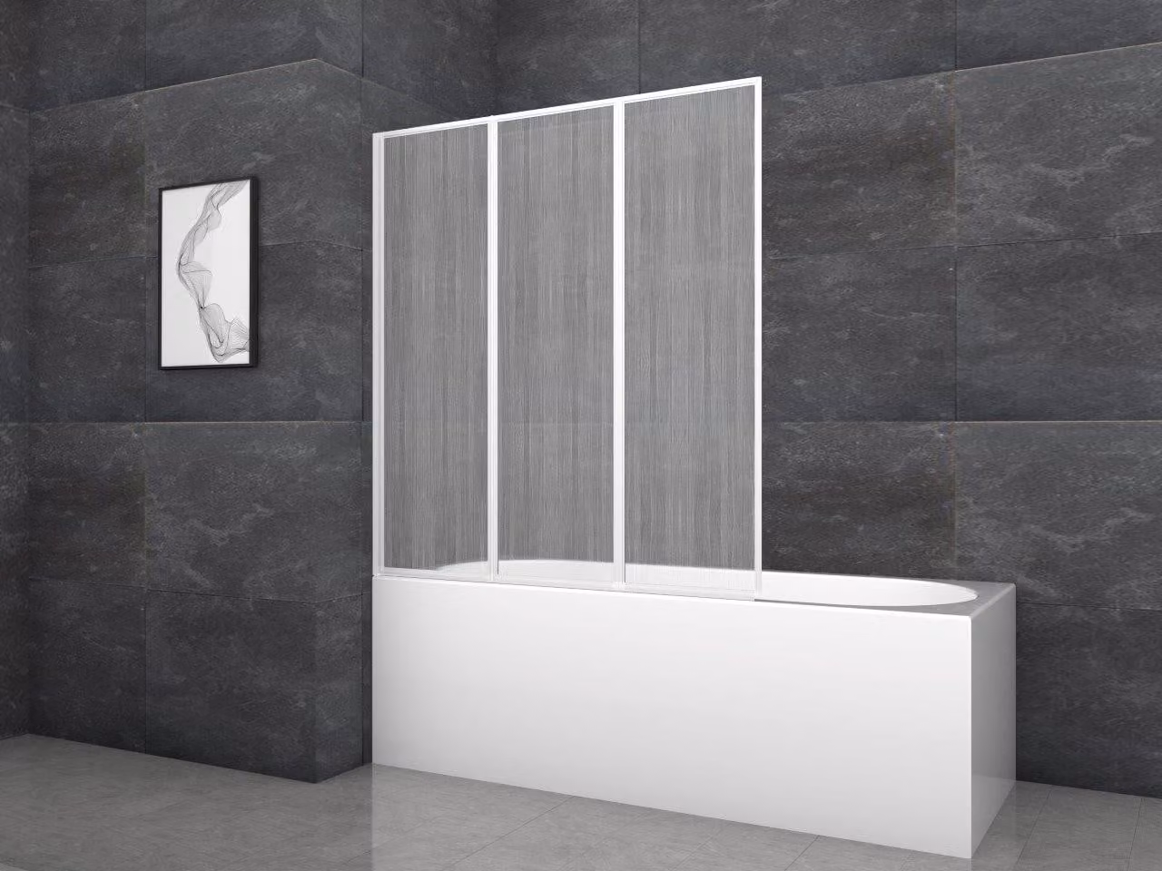 MARWELL Parete pieghevole per vasca da bagno in 3 parti 125 x 130 cm – Parete doccia girevole per vasca da bagno, plastica satinata, bianca, salvaspazio, facile da montare