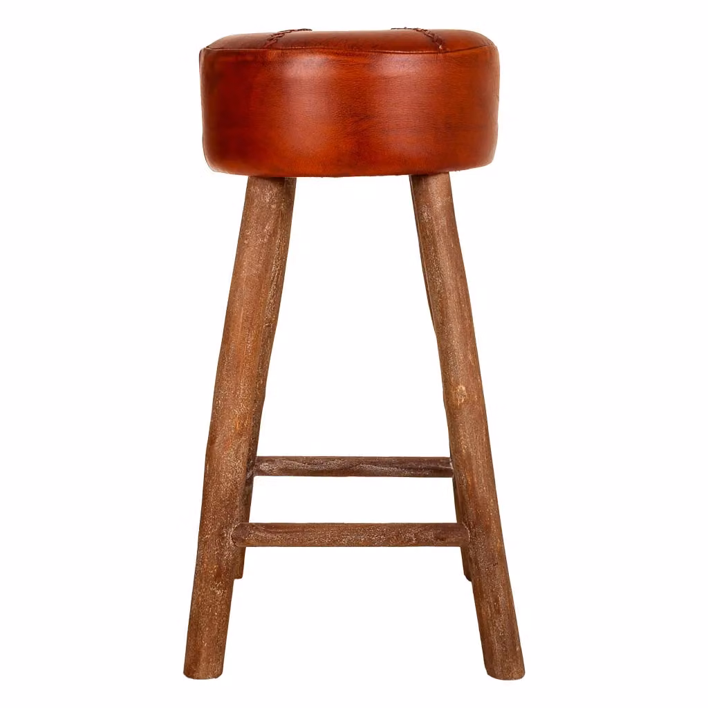 Sgabello Wanderlust Deco in pelle rossa e legno di mango con stile vintage L/P/H: 41 x 41 x 78 cm – 2