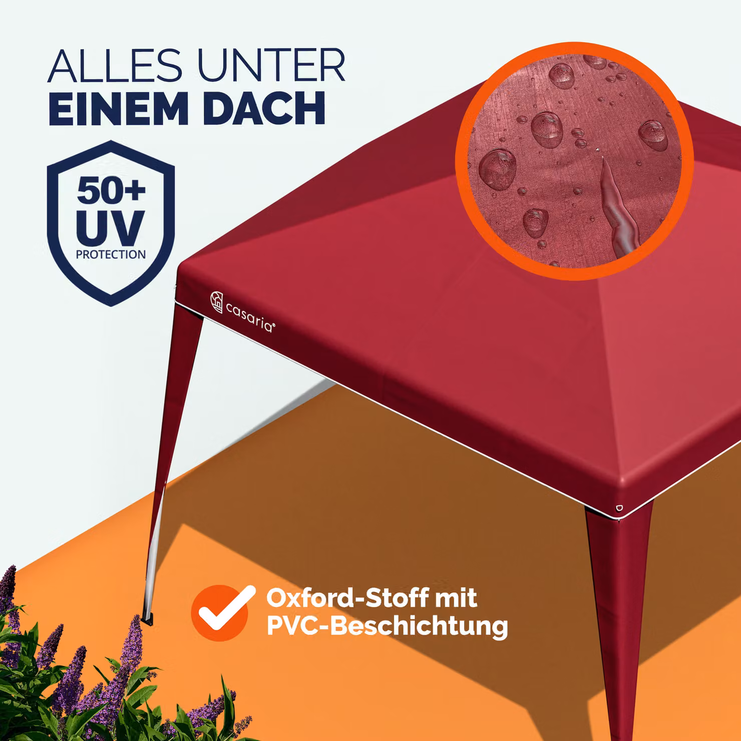 Gazebo da giardino Casaria® Capri colore rosso con finestre, protezione UPF 50+, L/P: 300 x 300 cm, H: 250 cm – 4