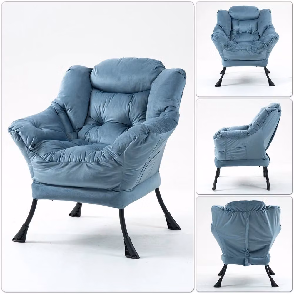 Poltrona Relax Minimal con Struttura in Metallo e Tasca Laterale Grigia – 2