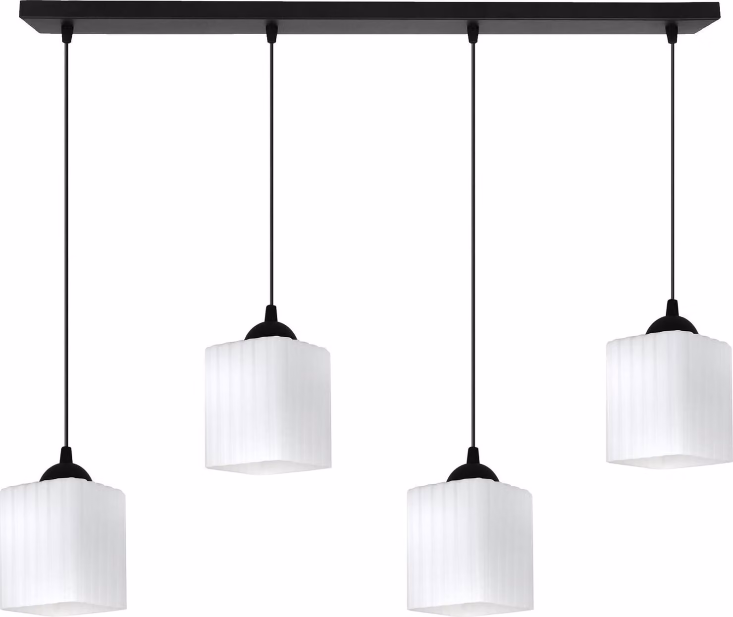 Lampada a sospensione Riffle nera a 4 luci con paralumi cubici bianchi E27 – lampada a sospensione moderna per interni eleganti