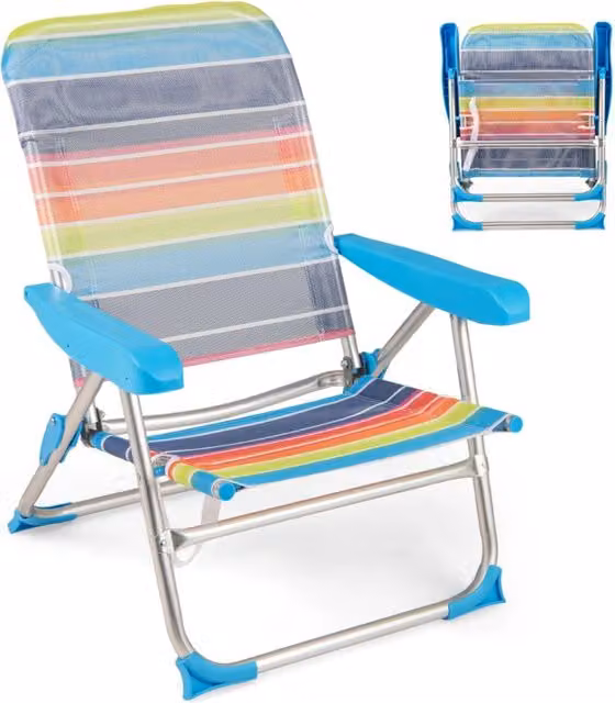 Set di 2 sedie da picnic pieghevoli per adulti con braccioli e schienale a 4 posizioni, modello a righe multicolore con tracolla per pesca e viaggio – 1
