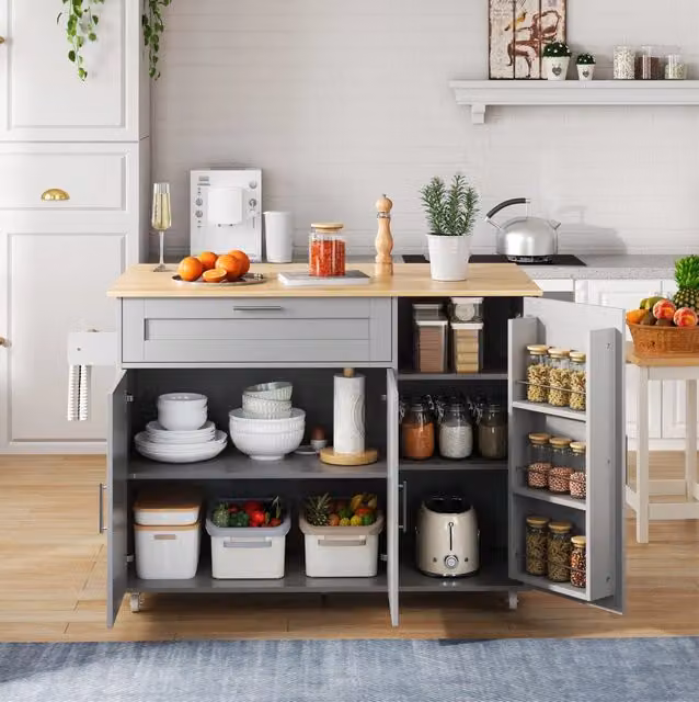 Carrello cucina con piano ribaltabile 132;5x44(70)x90 cm MDF grigio
