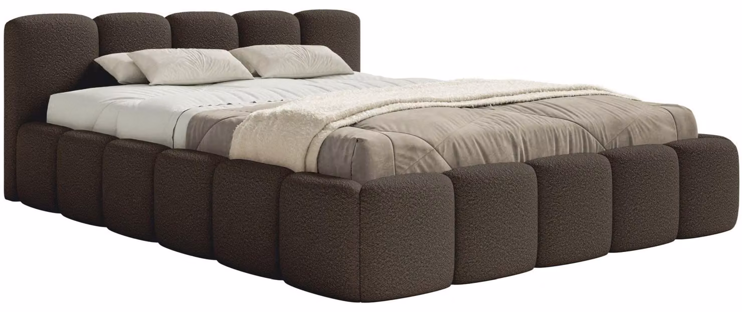 Selsey Cloudy Low – Letto imbottito 120x200 cm, contenitore e rete a doghe, bouclé marrone