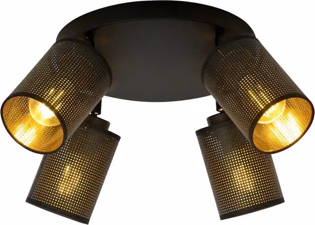 Plafoniera Tonda Spot Prachetas Luceart-Classic con 4 Luci Regolabili in Acciaio Nero e Oro – 1