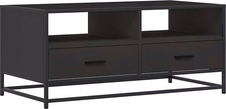 Tavolino Salotto Nero 100x50x45 cm Legno Multistrato e Metallo