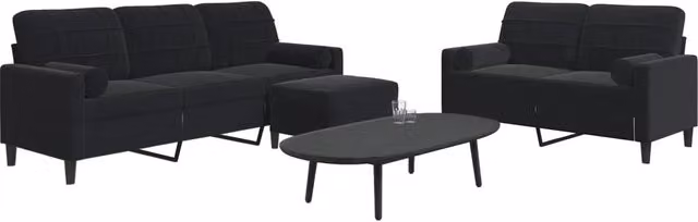 Set di Divani 3 pz con Cuscini e Rinforzi Nero in Velluto 3278426