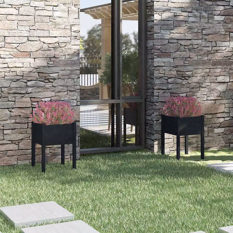 Set di 2 fioriere da giardino vidaXL in legno di pino massello, colore nero, L 50 x P 50 x H 70 cm