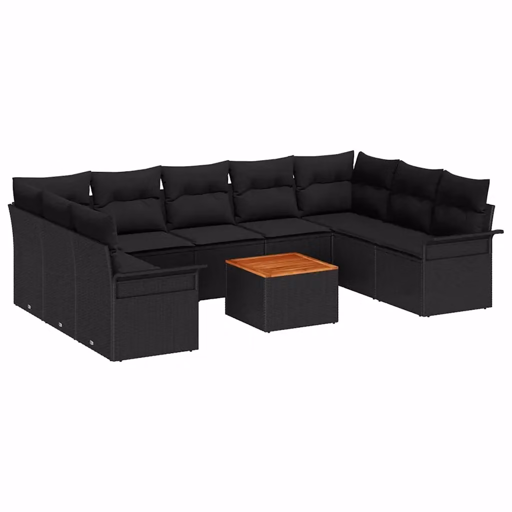 Set Divano da Giardino vidaXL 10 Pezzi Nero con Cuscini e Tavolino in Polyrattan e Acciaio – 2