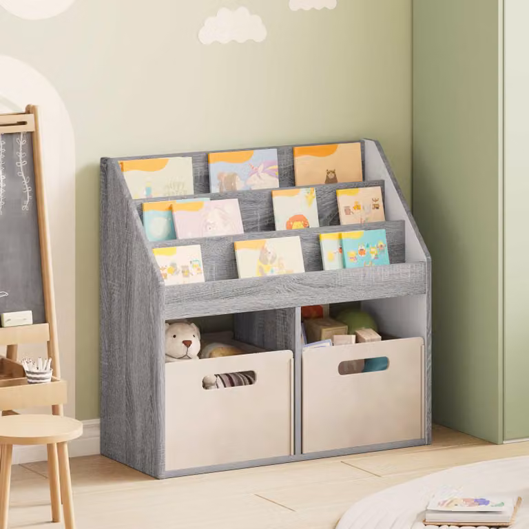 Libreria per bambini vidaXL moderna in MDF grigio, L: 72,5 cm, P: 29,5 cm, H: 69 cm