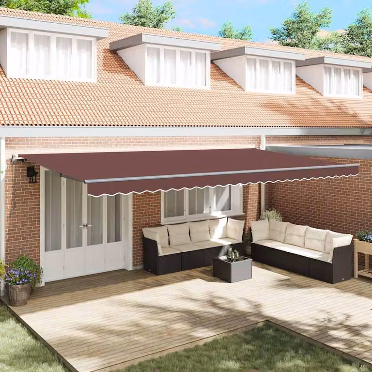 Tenda da sole retrattile automatica vidaXL in alluminio e poliestere, Marrone, L: 600 cm, P: 300 cm