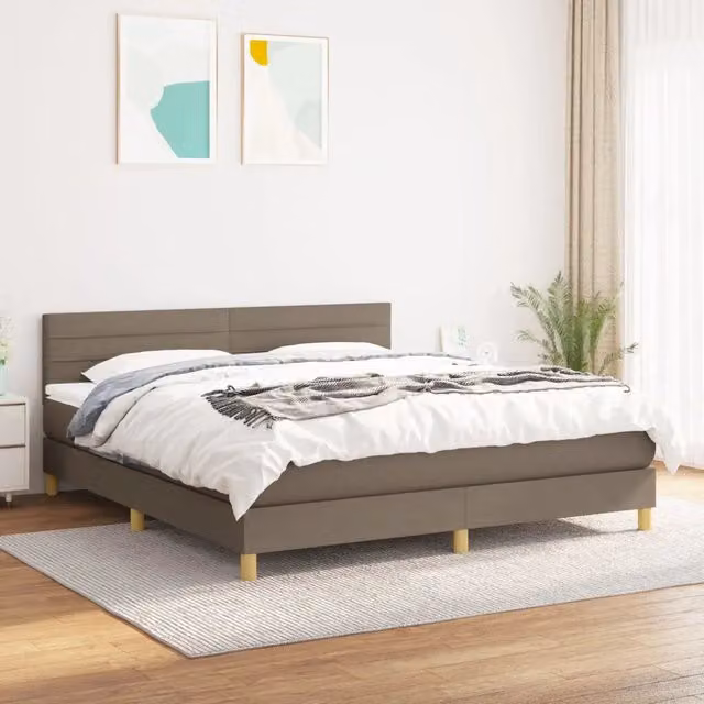 Letto Ibrido con Giroletto a Molle e Materasso vidaXL in Tessuto Beige e Bianco L/P: 160 x 200 cm
