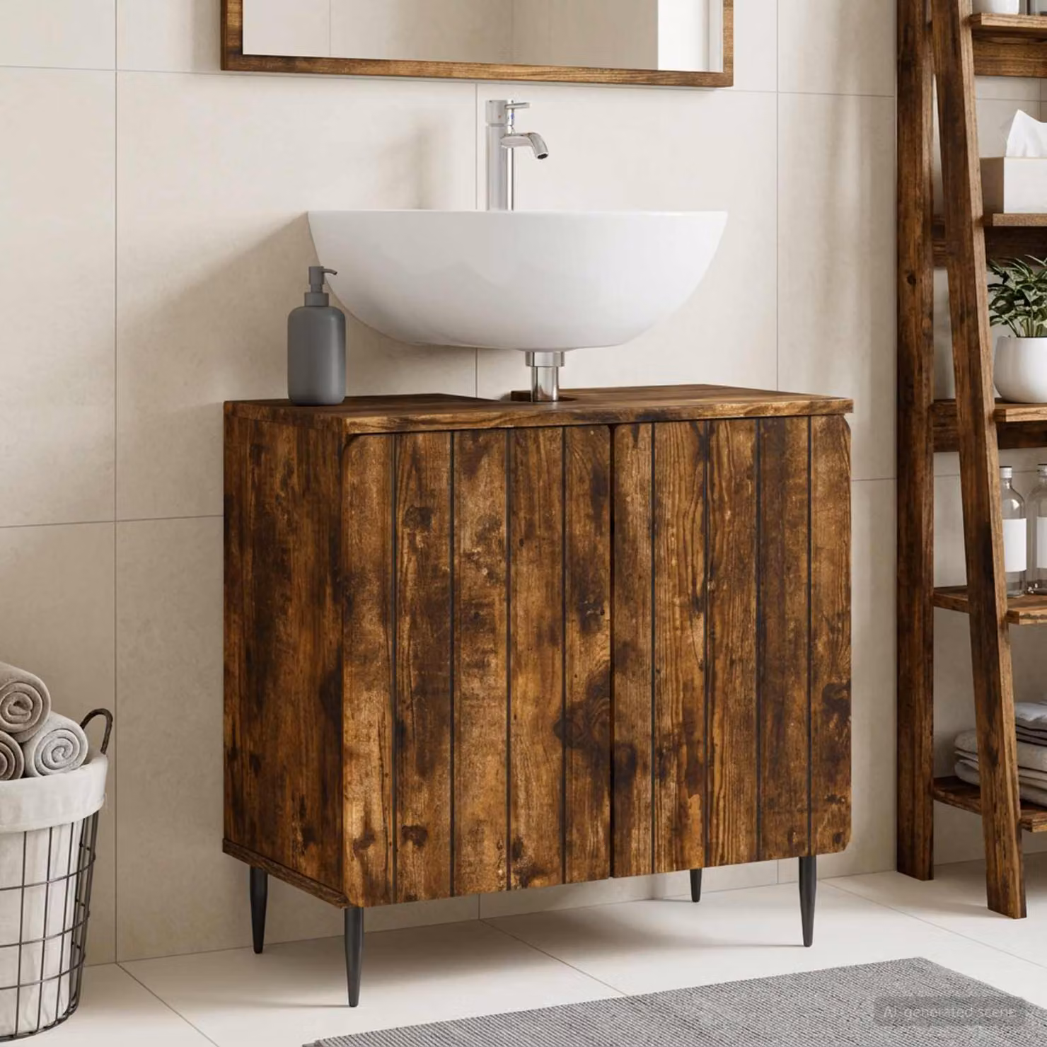 Armadio per lavabo da bagno vidaXL ZWOLLE moderno in Rovere Fumo marrone con ante a battente