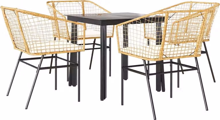 Set da Pranzo da Giardino 5pz con Cuscini Polyrattan Vetro