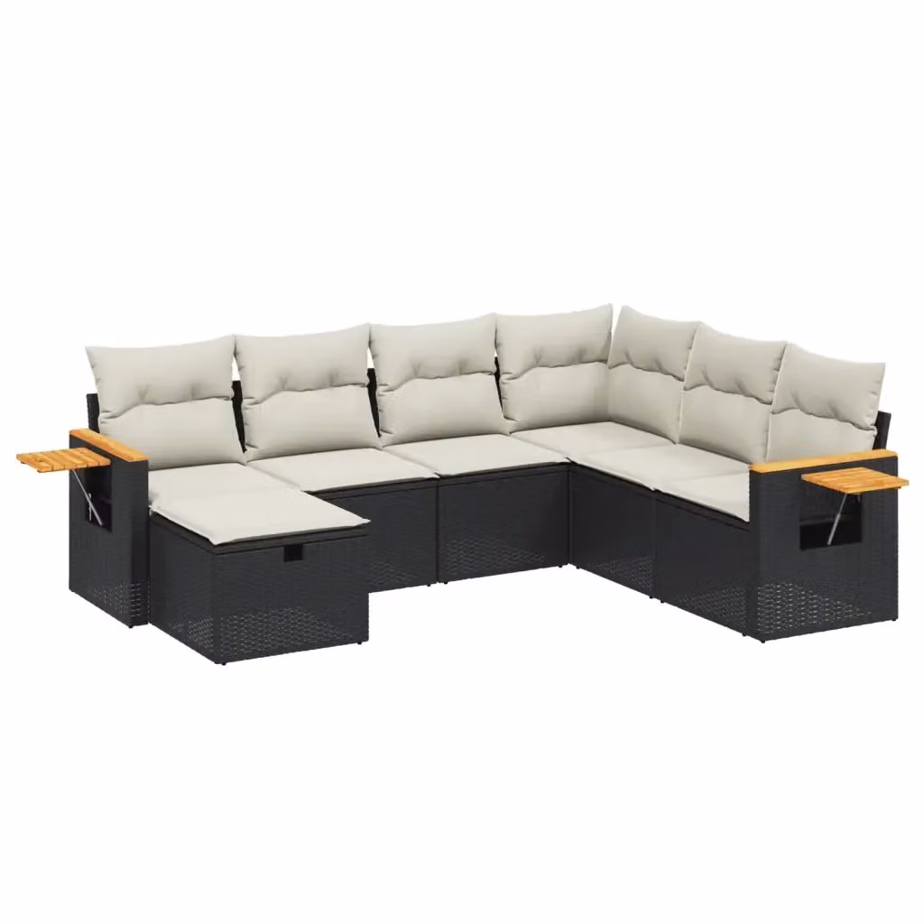 vidaXL Set Divano da Giardino a L con 7 Cuscini, Polyrattan e Acciaio Nero – 2