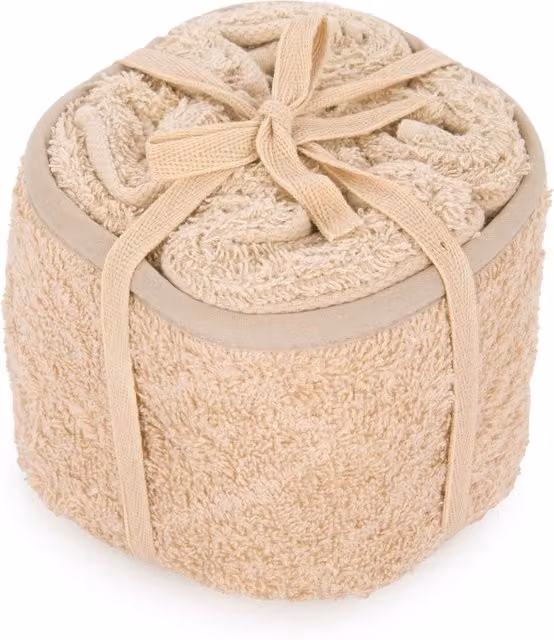 Set di 5 lavette in cotone Kasanova beige con cestino, dimensioni 30x30 cm